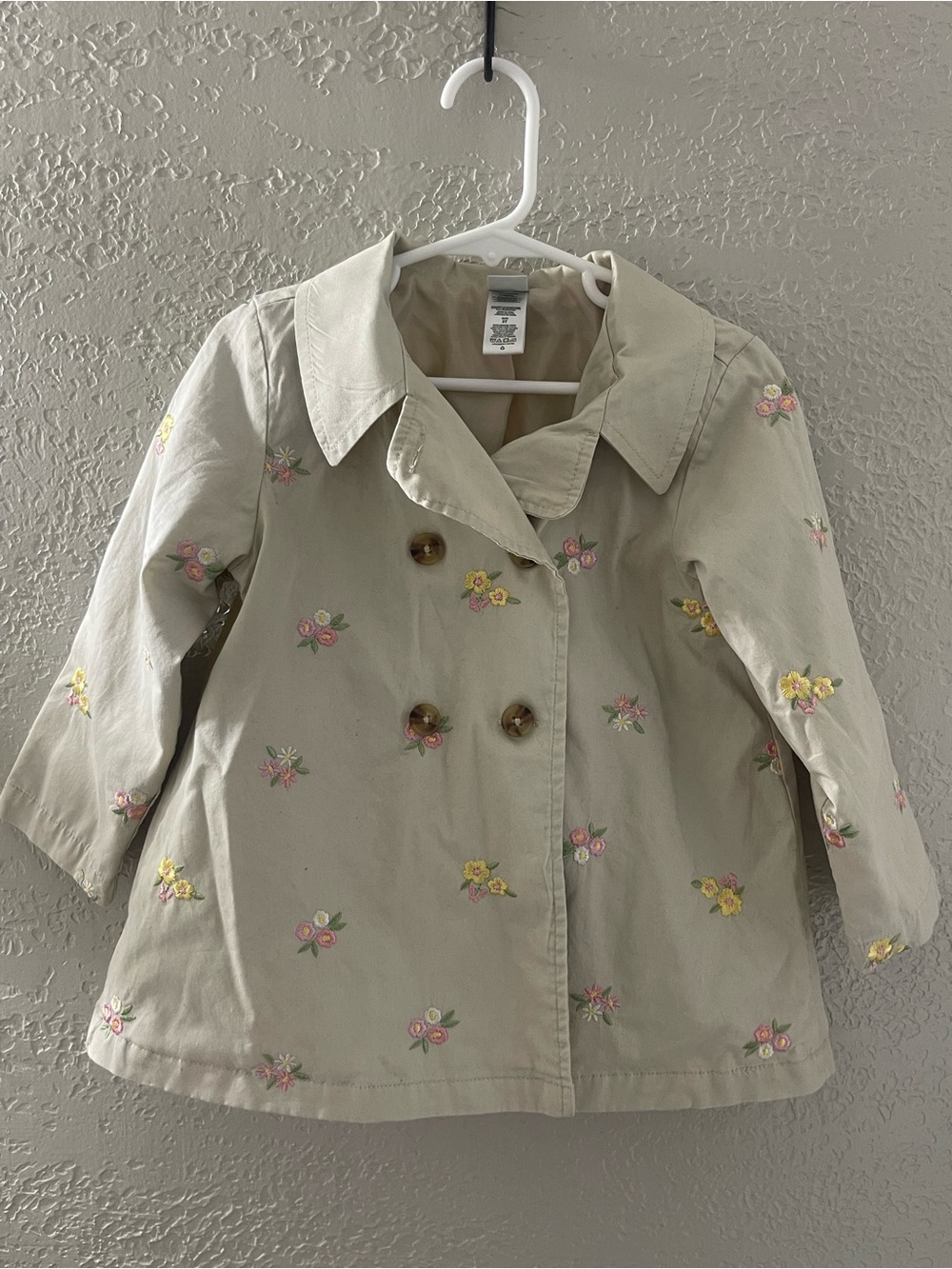 Little Me Kids Cream Embroidered Floral Pea Coat Size 3T